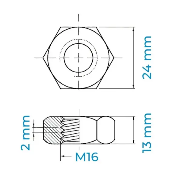 Tán Inox 304 DIN934 M16