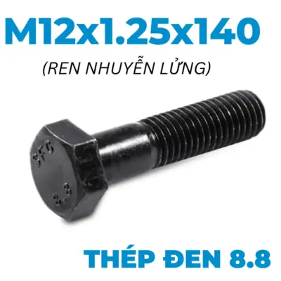 Bulong Thép Đen 8.8 DIN960 M12x1.25×140 Ren Nhuyễn Lửng
