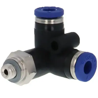 Đầu Nối Nhanh Khí Nén Hai Nhánh Chạc Ba Cong 90° Ren Ngoài Pisco PVX6-M6SUS