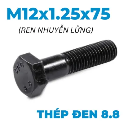 Bulong Thép Đen 8.8 DIN960 M12x1.25×75 Ren Nhuyễn Lửng