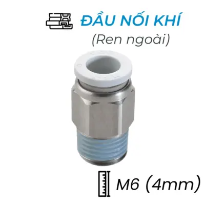 Đầu Nối Nhanh Khí Nén Ø4mm – Ren Ngoài M6 CDC MPC 04M6N-W (Màu Trắng)