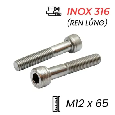 Lục Giác Chìm Đầu Trụ Inox 316 DIN912 M12x65 Ren Lửng