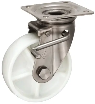 Bánh Xe Nylon Càng Inox Xoay Có Phanh D150 UKAI PJAB-150