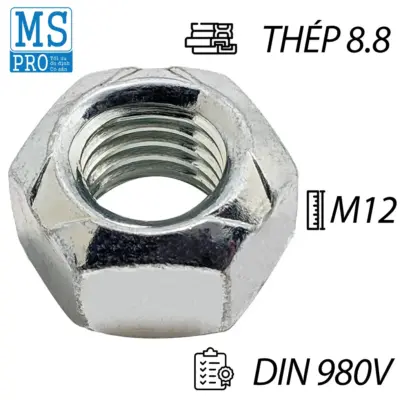 Tán Khóa Thép Mạ Kẽm Trắng Cr3+ DIN980V M12