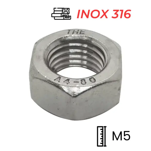 Tán Inox 316 DIN934 M5