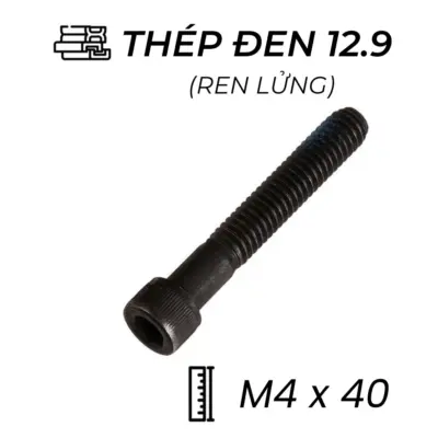 Lục Giác Chìm Đầu Trụ Thép Đen 12.9 DIN912 M4x40 Ren Lửng (50Cái/Bịch)
