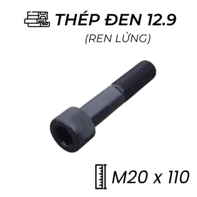 Lục Giác Chìm Đầu Trụ Thép Đen 12.9 DIN912 M20x110 Ren Lửng