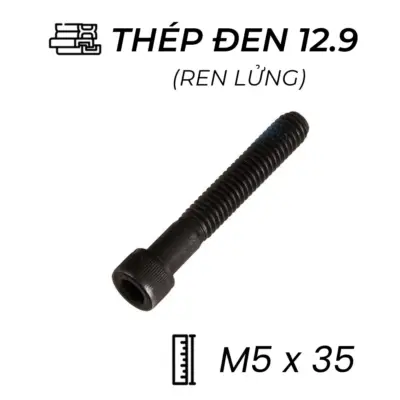 Lục Giác Chìm Đầu Trụ Thép Đen 12.9 DIN912 M5x35 Ren Lửng (50Cái/Bịch)