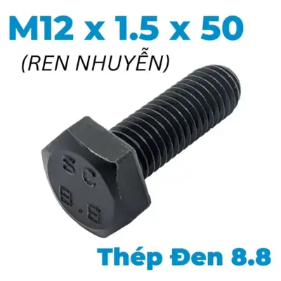 Bulong Thép Đen 8.8 DIN961 M12x1.5×50 Ren Nhuyễn