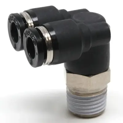 Đầu Nối Nhanh Khí Nén Hai Nhánh Cong 90° Ren Ngoài Pisco PAX1/4-N2U
