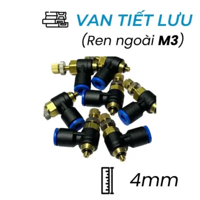 Van Tiết Lưu Khí Nén Ø4mm – Ren Ngoài M3 CDC MSC 04M3 (Màu Đen)