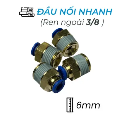 Đầu Nối Nhanh Khí Nén Ø6mm – Ren Ngoài 3/8″ CDC MPC 0603 (Màu Xanh)