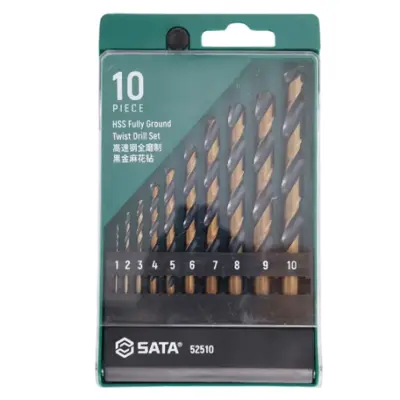 Bộ Mũi Khoan Xoắn Coban Vàng Đen 10 Chi Tết Sata 52510
