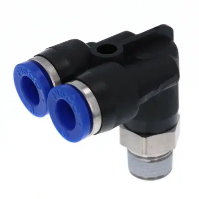 Đầu Nối Nhanh Khí Nén Hai Nhánh Cong 90° Ren Ngoài Pisco SPAX10-02