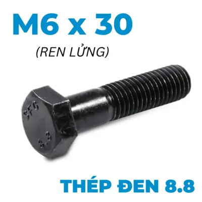 Bulong Thép Đen 8.8 DIN931 M6x30 Ren Lửng