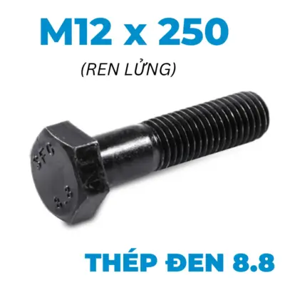 Bulong Thép Đen 8.8 DIN931 M12x250 Ren Lửng