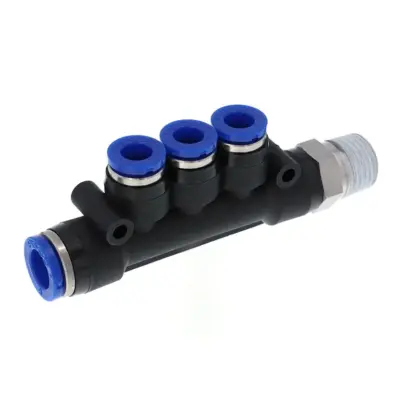 Đầu Nối Nhanh Khí Nén Dạng Chữ T Bốn Nhánh Ren Ngoài Pisco SPKD6-4-01