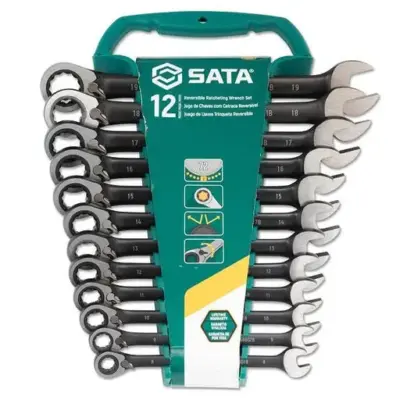 Bộ Cờ Lê Vòng Miệng Màu Đen Hệ Mét 12 Chi Tiết Sata 08044B