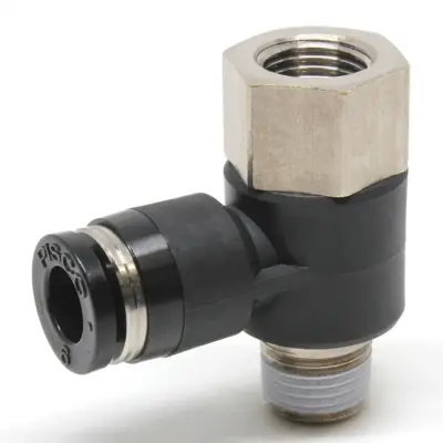 Đầu Nối Nhanh Khí Nén Cong 90° Đầu Lục Giác Trụ Ren Đực Cái Pisco PHF6-01