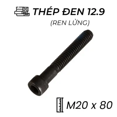 Lục Giác Chìm Đầu Trụ Thép Đen 12.9 DIN912 M20x80 Ren Lửng