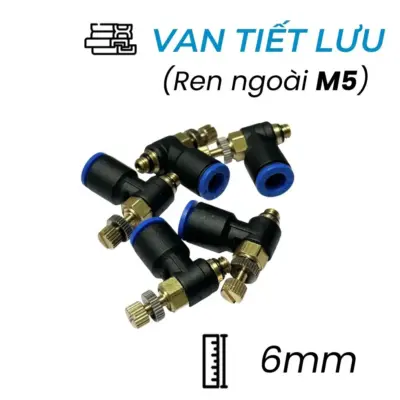 Van Tiết Lưu Khí Nén Ø6mm – Ren Ngoài M5 CDC MSC 06M5 (Màu Đen)
