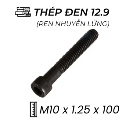 Lục Giác Chìm Đầu Trụ Thép Đen 12.9 DIN912 M10x1.25×100 Ren Nhuyễn Lửng