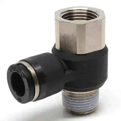 Đầu Nối Nhanh Khí Nén Cong 90° Đầu Lục Giác Trụ Ren Đực Cái Pisco PHF10-03-C