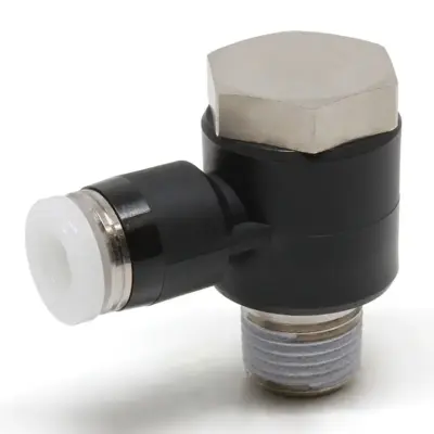 Đầu Nối Nhanh Khí Nén Cong 90° Đầu Lục Giác Trụ Ren Ngoài Pisco PH1/4-U10U