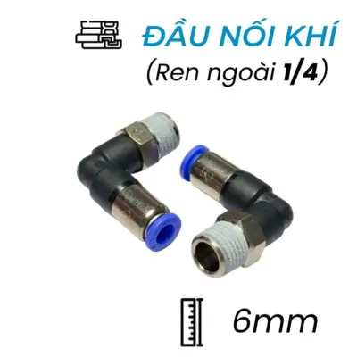 Đầu Nối Nhanh Khí Nén Cong Tự Ngắt Ø6mm – Ren Ngoài 1/4″ CDC SPL 0602 (Màu Đen)