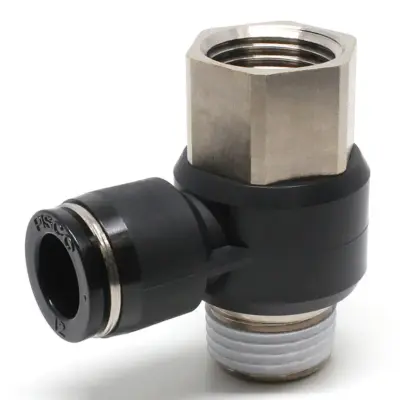 Đầu Nối Nhanh Khí Nén Cong 90° Đầu Lục Giác Trụ Ren Đực Cái Pisco PHF12-04W