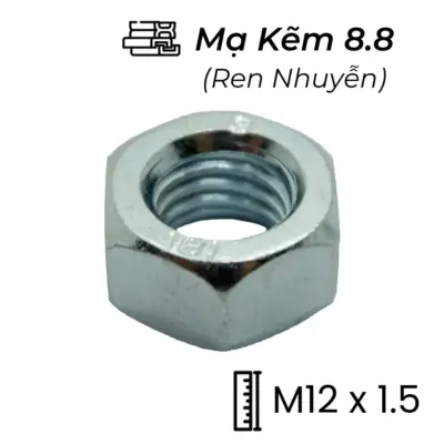 Tán Thép Mạ Kẽm 8.8 M12x1.5 Ren Nhuyễn (AF18-T10.5)