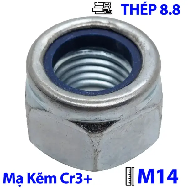 Tán Keo Thép Mạ Kẽm Trắng Cr3+ 8.8 DIN985 M14