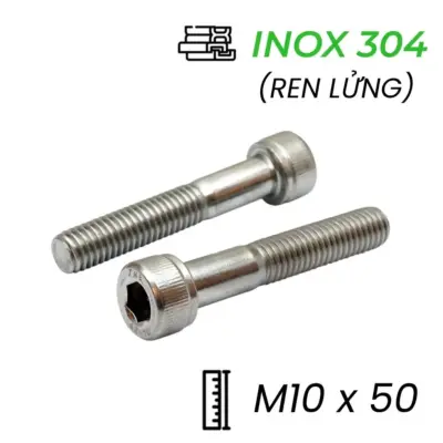 Lục Giác Chìm Đầu Trụ Inox 304 DIN912 M10x50 Ren Lửng