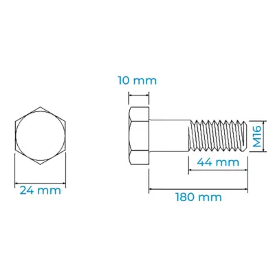 Bulong Inox 316 DIN931 M16x180 Ren Lửng
