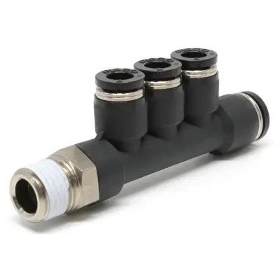 Đầu Nối Nhanh Khí Nén Dạng Chữ T Bốn Nhánh Ren Ngoài Pisco PKD8-6-02W