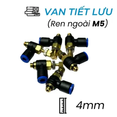 Van Tiết Lưu Khí Nén Ø4mm – Ren Ngoài M5 CDC MSC 04M5 (Màu Đen)