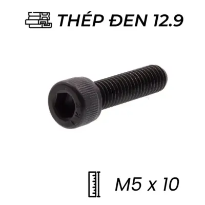 Lục Giác Chìm Đầu Trụ Thép Đen 12.9 DIN912 M5x10 (50Cái/Bịch)