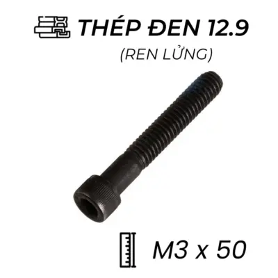 Lục Giác Chìm Đầu Trụ Thép Đen 12.9 DIN912 M3x50 Ren Lửng