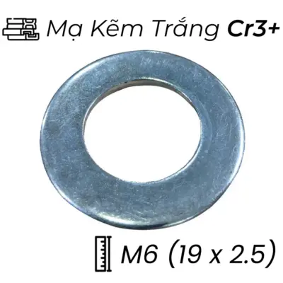 Lông Đền Phẳng Thép Mạ Kẽm Trắng Cr3+ M6 (19×2.5)