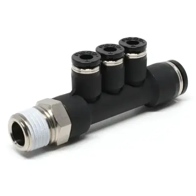 Đầu Nối Nhanh Khí Nén Dạng Chữ T Bốn Nhánh Ren Ngoài Pisco PKD8-4-02