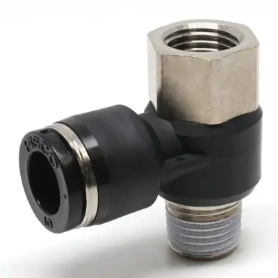 Đầu Nối Nhanh Khí Nén Cong 90° Đầu Lục Giác Trụ Ren Đực Cái Pisco PHF10-02W