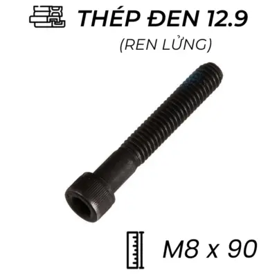 Lục Giác Chìm Đầu Trụ Thép Đen 12.9 DIN912 M8x90 Ren Lửng (25Cái/Bịch)