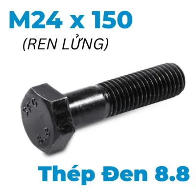 Bulong Thép Đen 8.8 DIN931 M24x150 Ren Lửng