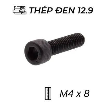 Lục Giác Chìm Đầu Trụ Thép Đen 12.9 DIN912 M4x8 (50Cái/Bịch)