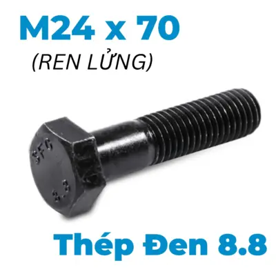 Bulong Thép Đen 8.8 DIN931 M24x70 Ren Lửng