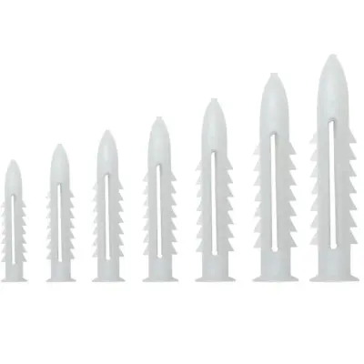 Tắc Kê Nhựa Gai 6 Khía Hưng Thịnh Màu Trắng Ø14 x 70mm (50 Cái)