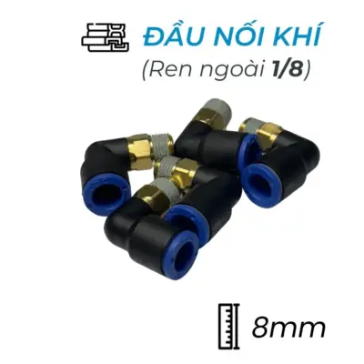 Đầu Nối Nhanh Khí Nén Cong Ø8mm – Ren Ngoài 1/8″ CDC MPL 0801 (Màu Đen)