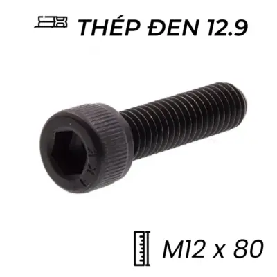 Lục Giác Chìm Đầu Trụ Thép Đen 12.9 DIN912 M12x80 (25Cái/Bịch)