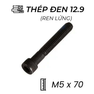 Lục Giác Chìm Đầu Trụ Thép Đen 12.9 DIN912 M5x70 Ren Lửng (50Cái/Bịch)