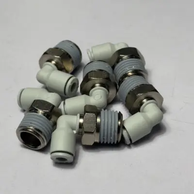 Đầu Nối Nhanh Khí Nén Cong Ø4mm – Ren Ngoài 1/4″ CDC MPL 0402N-W (Màu Trắng)